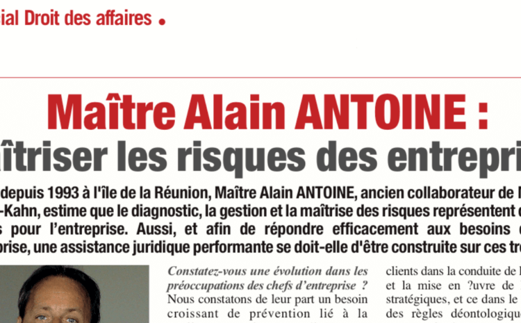  Interview Me Alain ANTOINE pour le magazine Entreprendre