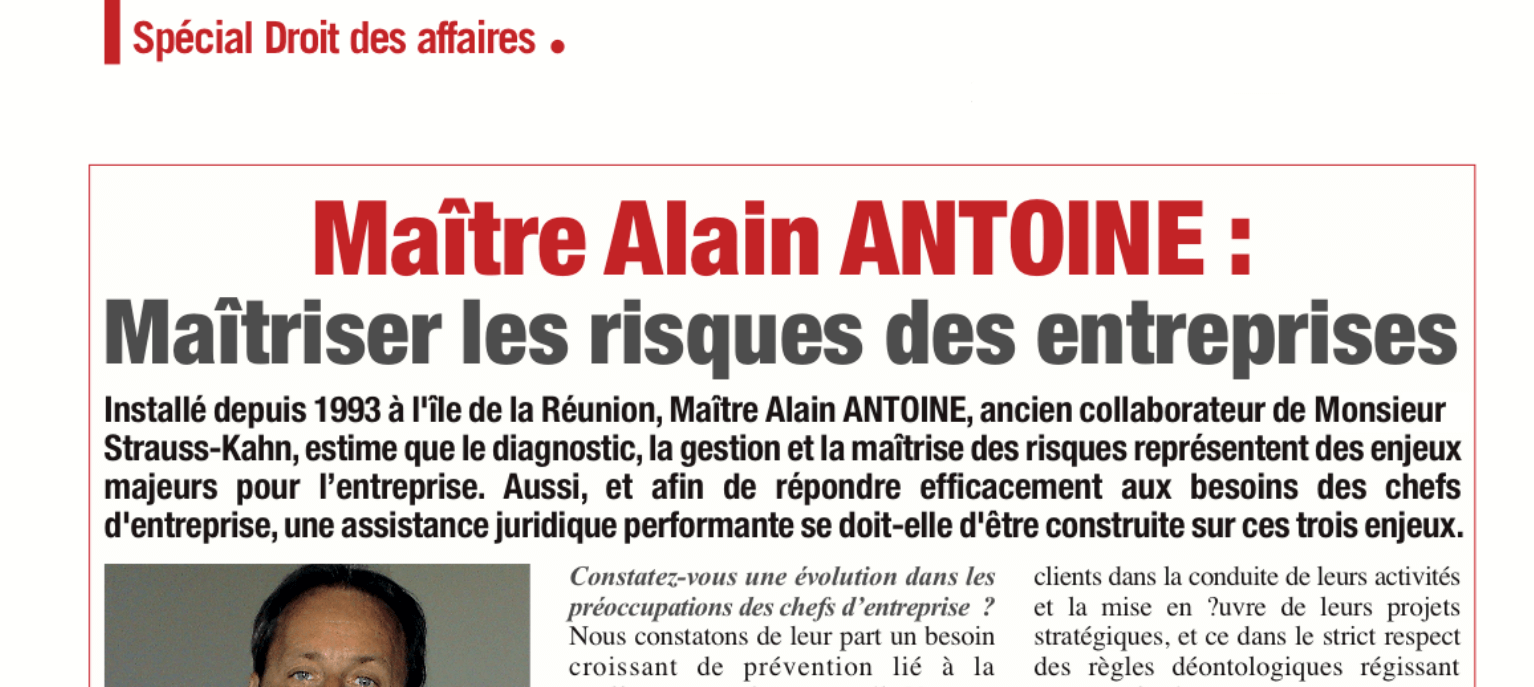  Interview Me Alain ANTOINE pour le magazine Entreprendre