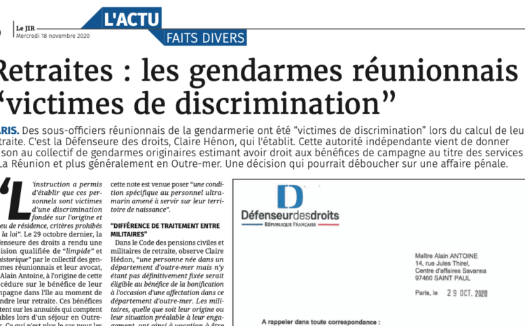  Retraite : les gendarmes réunionnais reconnus victimes de discrimination