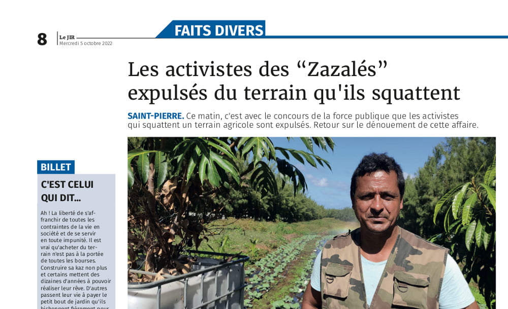  Les activistes des “Zazalés” expulsés du terrain qu’ils squattent